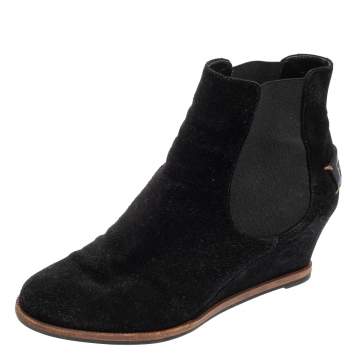 Pre Owned Fendi Black Suede Black Wedge Ankle Boots Size 38