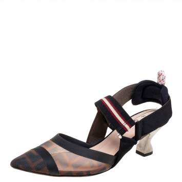 Pre Owned Fendi Multicolor Canvas And Mesh Singback Colibri Sandals Size 36