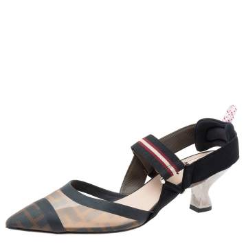 Pre Owned Fendi Multicolor Mesh And Elastic Colibri Slingback Pointed Toe Sandals Size 39.5