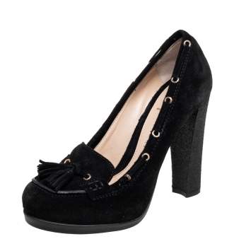 Pre Owned Fendi Black Suede Tassel Detail Loafer Pumps Size 37