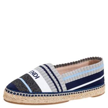 Pre Owned Fendi Multicolor Stretch Fabric Espadrille Flats Size 35
