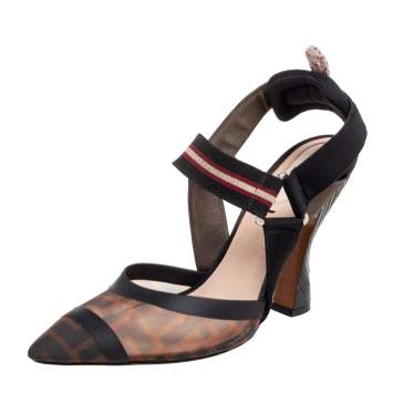 Pre Owned Fendi Multicolor Mesh And Leather Colibri Slingback Sandals Size 39