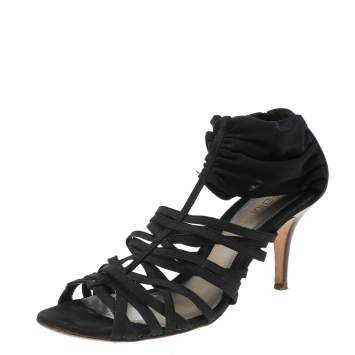 Pre Owned Fendi Black Suede And Elastic Strappy Sandals Size 37