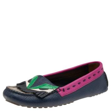 Pre Owned Fendi Multicolor Leather Monster Bugs Driver Loafers Size 37