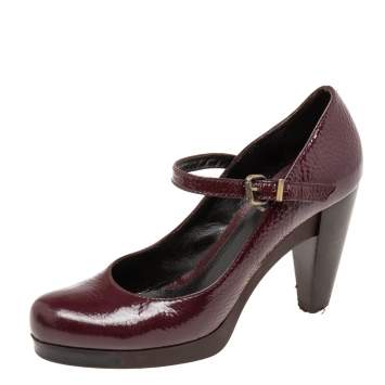 Pre Owned Fendi Burgundy Patent Leather  Mary Jane Platform Pumps Size 39