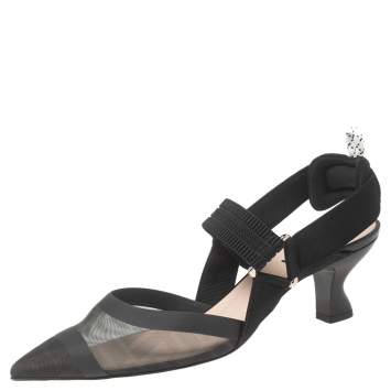 Pre Owned Fendi Black Zucca Mesh Colibri Slingback Pumps Size 39