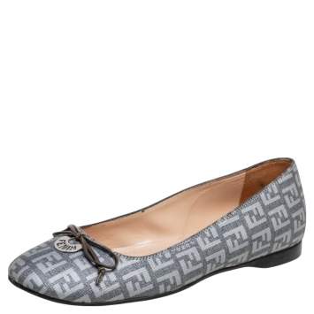 Pre Owned Fendi Grey Zucca Canvas Bow Ballet Flats Size 36  
