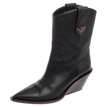 Pre Owned Fendi Dark Brown Leather Cowboy Boots Size 39