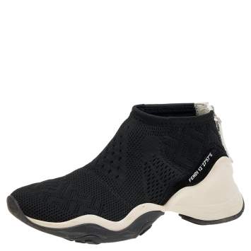 Pre Owned Fendi Black Knit Fabric High Top Sneakers Size 39