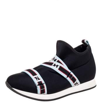 Pre Owned Fendi Black Neoprene FF Logo Strap Sneakers Size 36