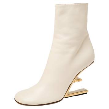 Pre Owned Fendi Beige Leather Fendi First High-Heeled Ankle Boots Size 41 