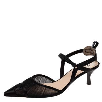 Pre Owned Fendi Black Mesh  And Satin Colibri Lite Slingback Pumps Size 39