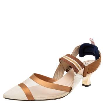Pre Owned Fendi Multicolor Mesh And Canvas Colibri Slingback Sandals Size 39