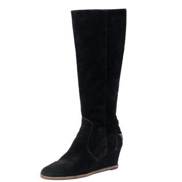 Pre Owned Fendi Black Suede Cathy Tall Wedge Boots Size 39