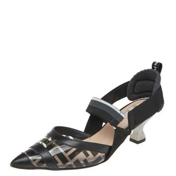 Pre Owned  Fendi Black/Grey Leather And PVC  Colibri Slingback  Pumps Size 36