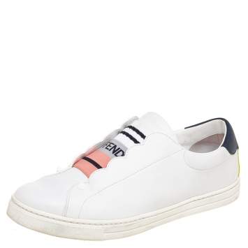 Pre Owned Fendi White Scalloped Leather Logo Rockoko Slip-On Sneakers Size 40