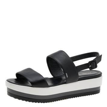 Pre Owned Fendi Black Leather Slingback Platform Sandals Size 41