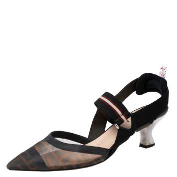 Pre Owned Fendi Multicolor Net And Canvas Colibri Slingback Sandals Size 40.5