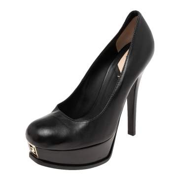Pre Owned Fendi Black Leather Fendista Pumps Size 39