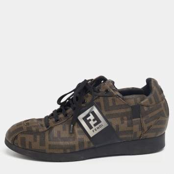 Pre Owned Fendi Brown Zucca Print Coated Canvas Low-Top Sneakers Size 37