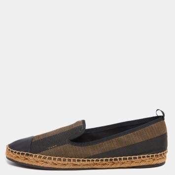 Pre Owned Fendi Black/Brown Pequin Stripe Canvas Junia Cap Toe Espadrilles Size 41