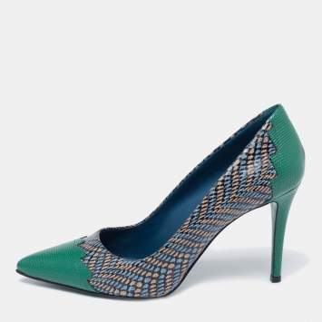 Pre Owned Fendi Multicolor Python Embossed And Lizard Embossed Leather Pointed Toe Pumps Size 40 