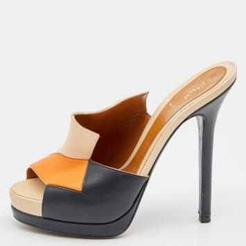 Pre Owned Fendi Multicolor Leather Platform Sandals Size 36