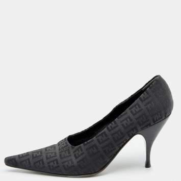 Pre Owned Fendi Black FF Zucca Canvas Pointed Toe Pumps Size 38.5