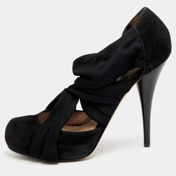 Pre Owned Fendi Black Suede And Fabric Criss Cross Pumps 40