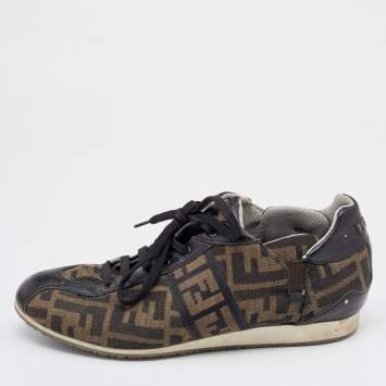 Pre Owned Fendi Brown Zucca Canvas And Leather Trim Low Top Sneakers Size 38.5