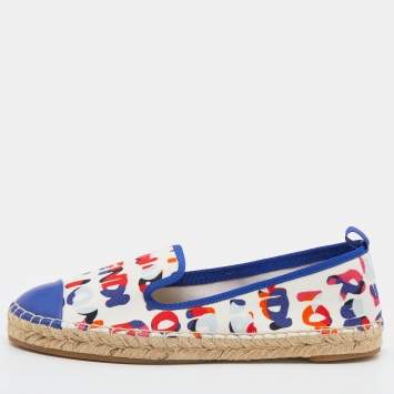 Pre Owned Fendi Multicolor Printed Canvas and Leather Flat Espadrilles Size 36.5