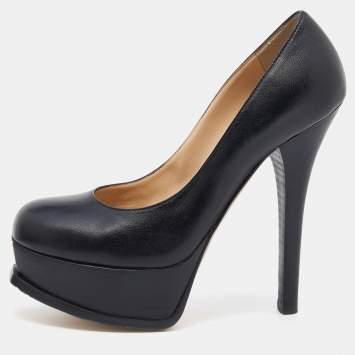 Pre Owned Fendi Black Leather Fendista Platform Pumps Size 36