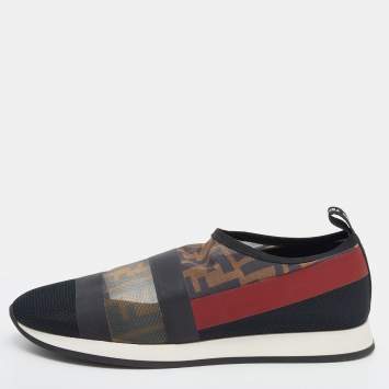 Pre Owned Fendi Multicolor Mesh And Knit Fabric Zucca Colibri Slip on Sneakers Size 38