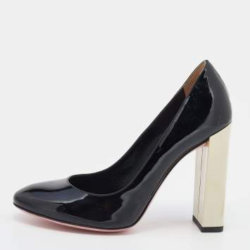 Pre Owned Fendi Black Patent Leather Block Heel Pumps Size 36