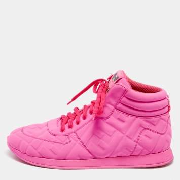 Pre Owned Fendi Pink Neoprene FF High Top Sneakers  Size 40