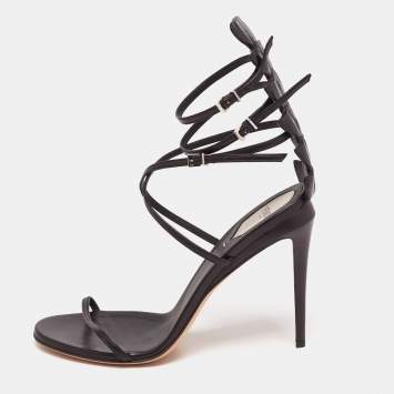 Pre Owned Fendi Black Leather Ankle Strap Sandals Size 41
