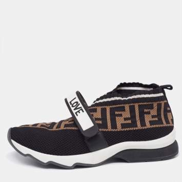 Pre Owned Fendi Multicolor FF Monogram Knit Fabric Rockoko Sneakers Size 37