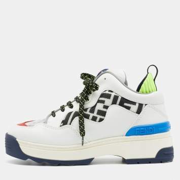 Pre Owned Fendi Multicolor Leather And Fabric  FF Chunky Lace Up Sneakers Size 37