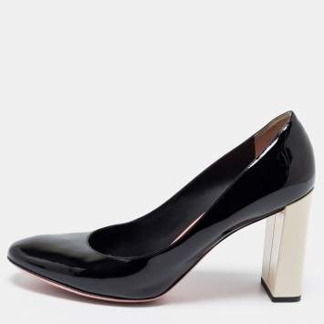 Pre Owned Fendi Black Patent Leather Block Heel Pumps Size 40