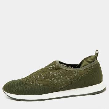 Pre Owned Fendi Green Mesh And Fabric Runner Slip On Sneakers Size 39