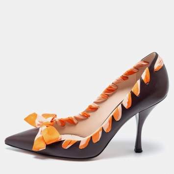 Pre Owned Fendi Brown Leather Ribbon Detail Pointed Toe Pumps Size 40
