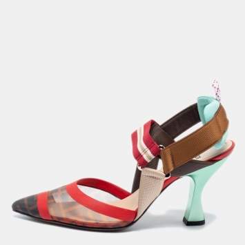 Pre Owned Fendi Multicolor Leather And Mesh Colibri Pointed Toe Sandals Size 38.5