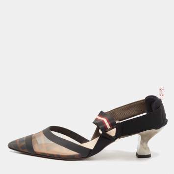 Pre Owned Fendi Multicolor Mesh And Leather Colibri Slingback Sandals Size 39.5