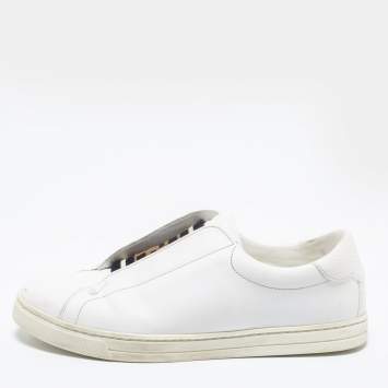 Pre Owned Fendi White Leather Knitted Logo Rockoclick Slip-On Sneakers Size 38