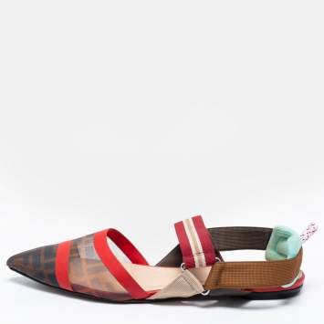 Pre Owned Fendi Multicolor Zucca Mesh, Fabric and Leather Colibri Slingback Flat Sandals Size 40.5
