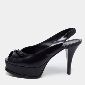 Pre Owned Fendi Black Patent Fendista Slingback Platform Sandals Size 37
