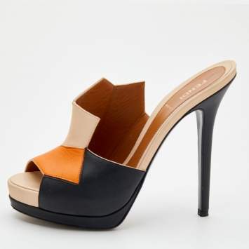 Pre Owned Fendi Multicolor Leather Platform Sandals Size 38