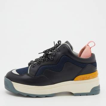 Pre Owned Fendi Multicolor Leather and Mesh T-Rex Sneakers Size 37