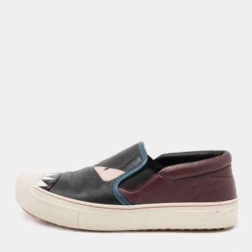 Pre Owned Fendi Multicolor Leather Monster Slip On Sneakers Size 36.5