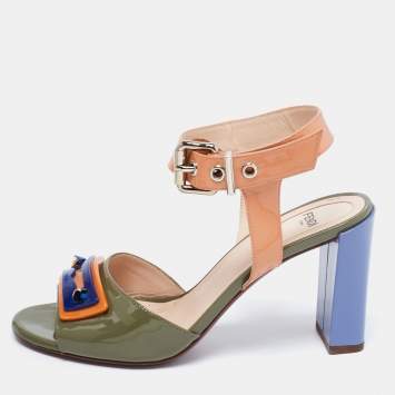 Pre Owned Fendi Multicolor Patent Leather Ankle Strap Sandals Size 38